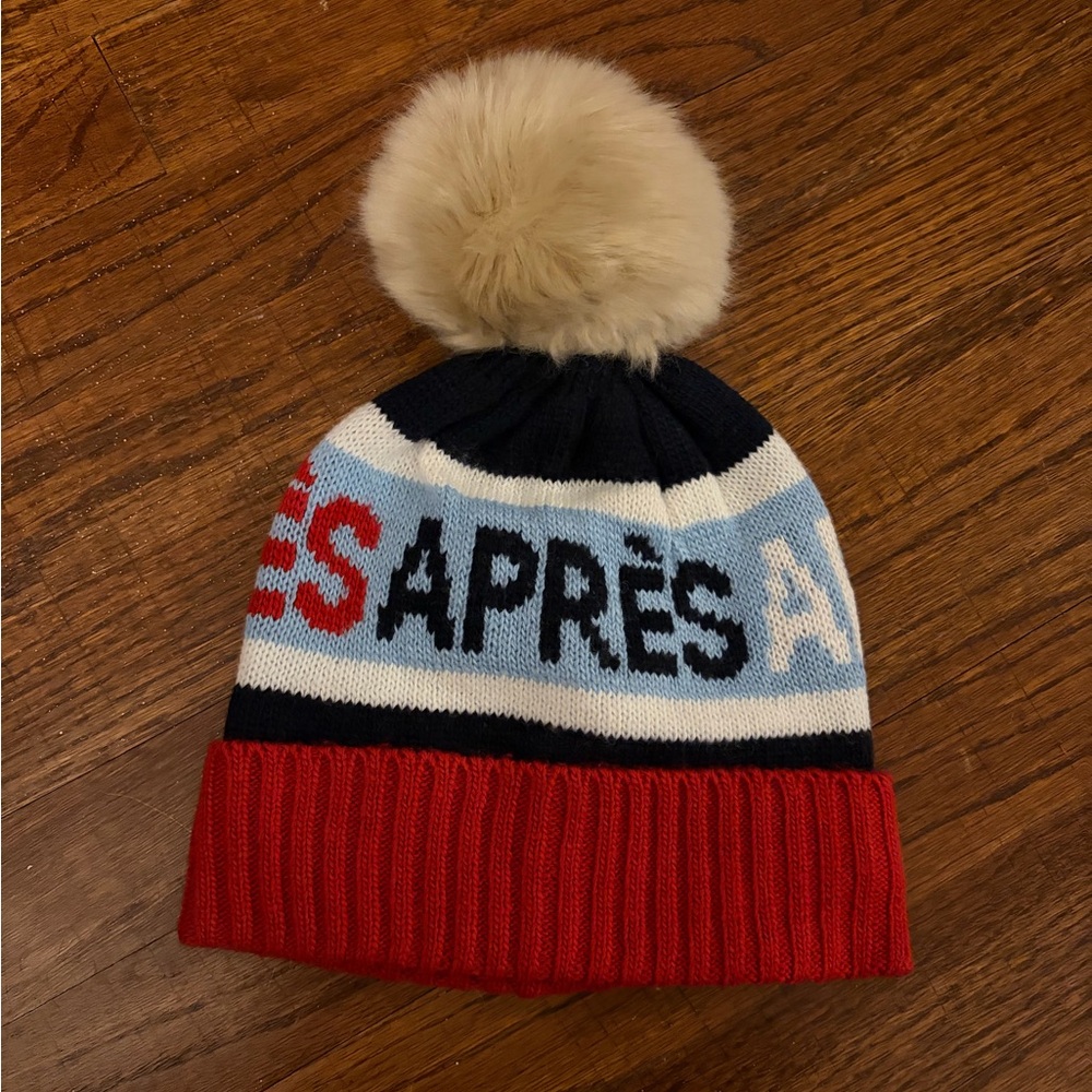 Mark & Graham Red and Blue Pom-Pom Apres Beanie